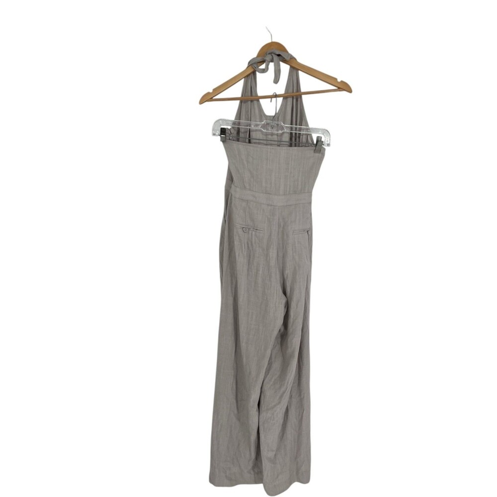 Avec Les Filles Halter Neck Jumpsuit Women's Size Large Mineral Gray Linen Blend - Picture 2 of 7